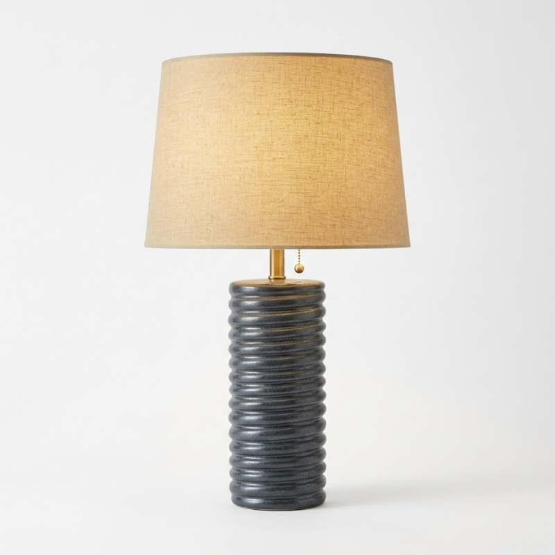 Ribbed base table lamp beige 